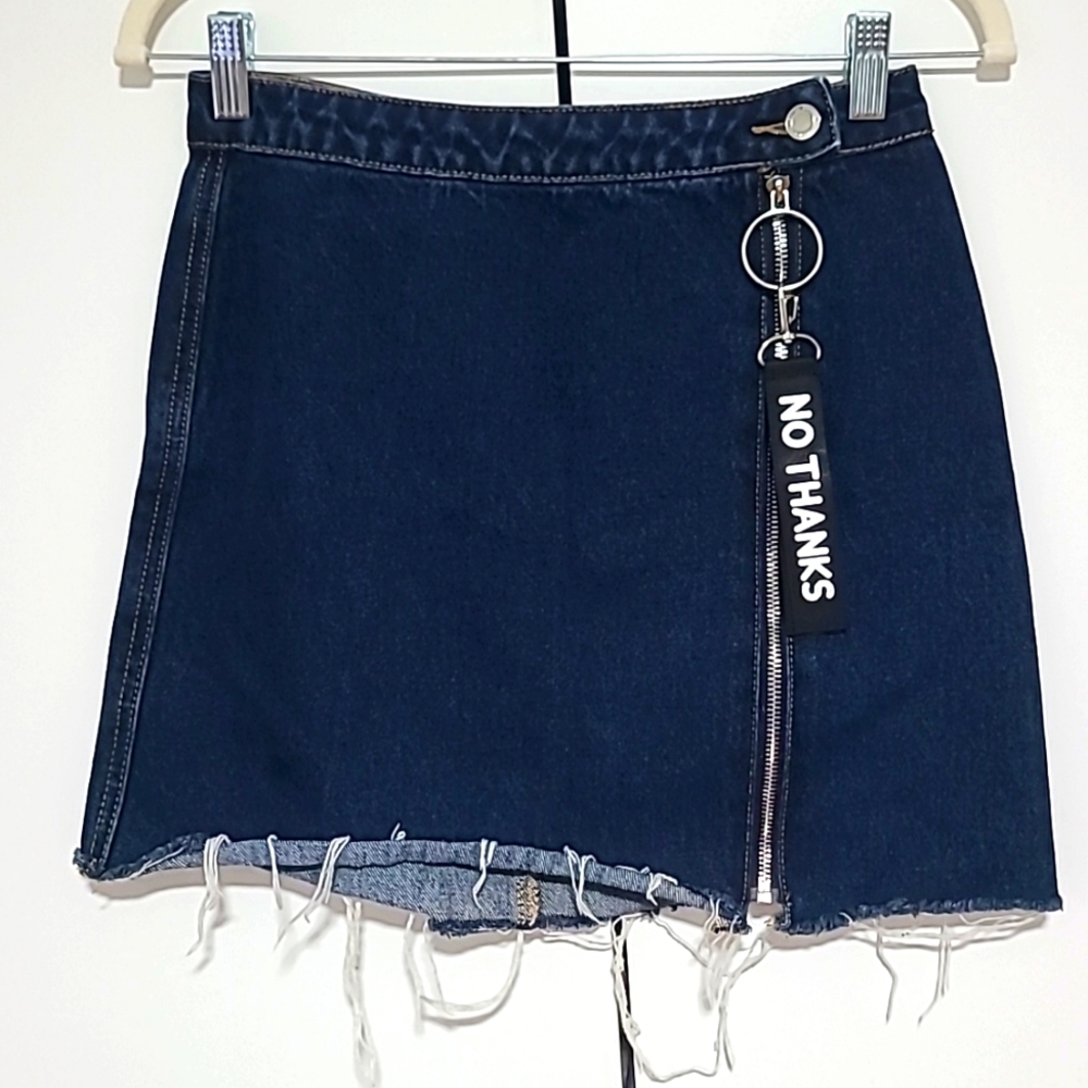 Bershka distressed zippered denim skirt